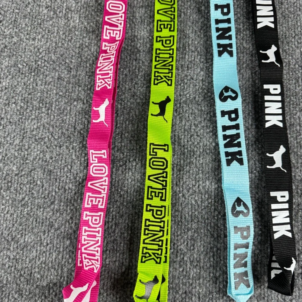 Victorias Secret PINK Lanyard Keychain Holder Dog Logo Lot of 4 Pink Green Blue